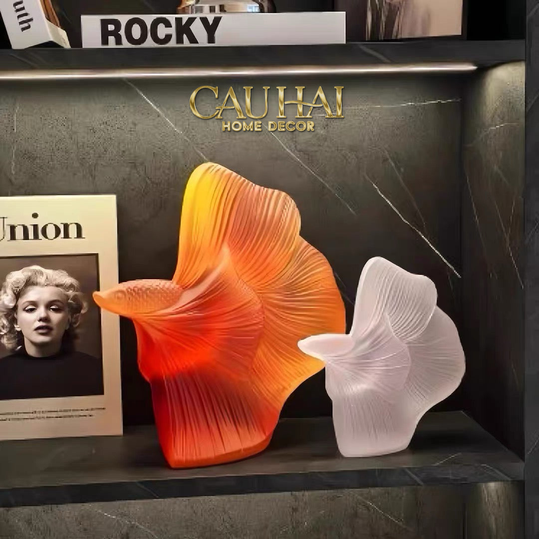 Maison Couture - Set Tượng Cá Nghệ Thuật Betta Resin Lumière Wave Amber Blanc-CẬU HAI HOME DECOR-CẬU HAI HOME DECOR