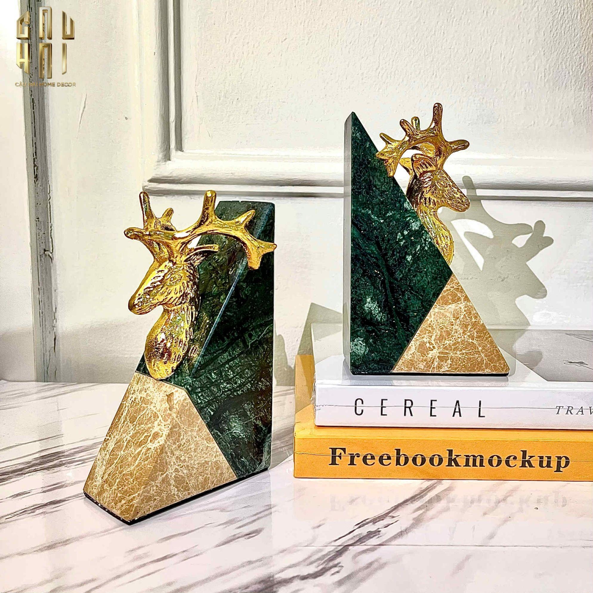 Maison Couture - Set Tượng Chặn Sách Đá Marble Brasson Divine Antler Bookend 20x10x15-CẬU HAI HOME DECOR