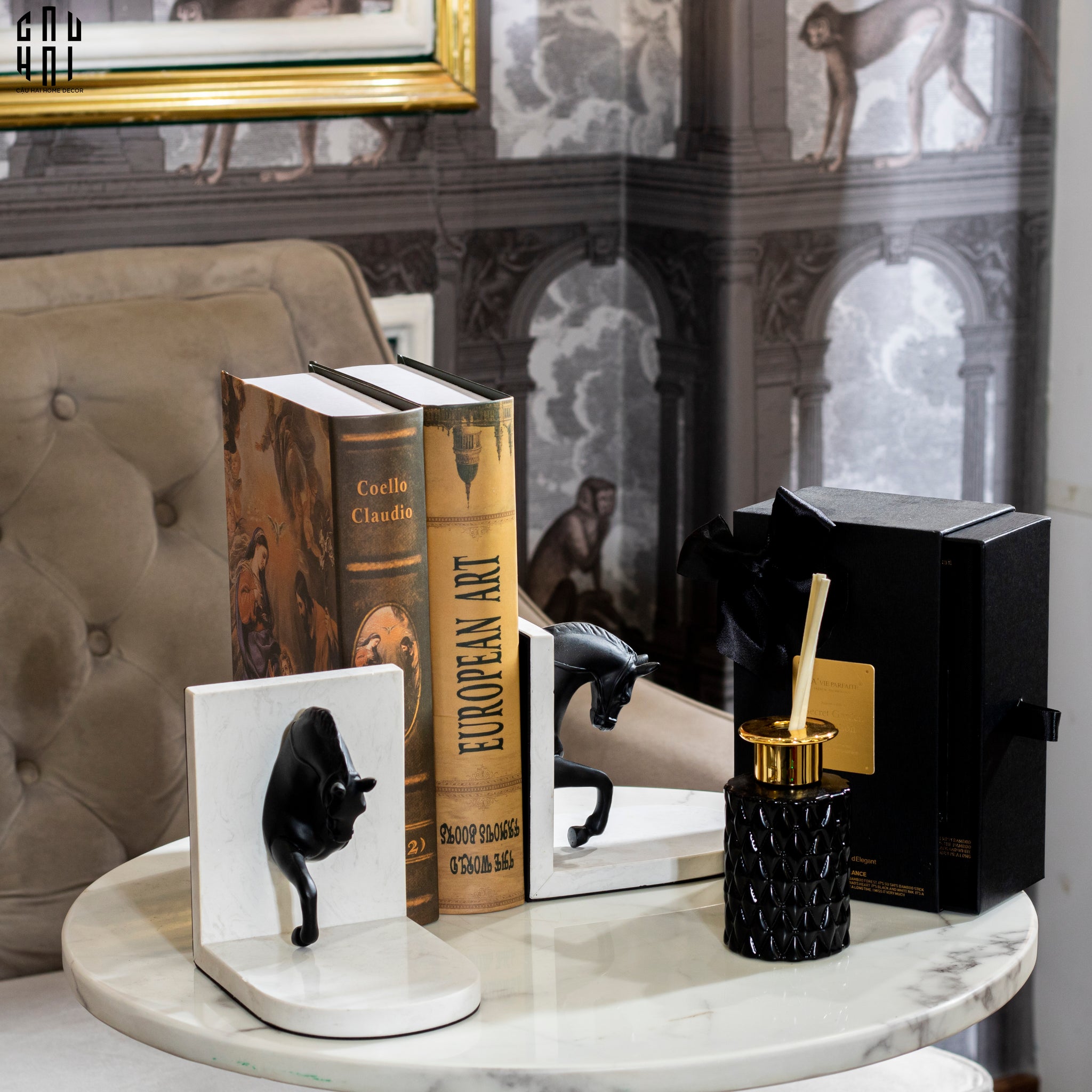 Maison Couture - Set Tượng Chặn Sách Troy Marble Stone Bookend 14x15-CẬU HAI HOME DECOR