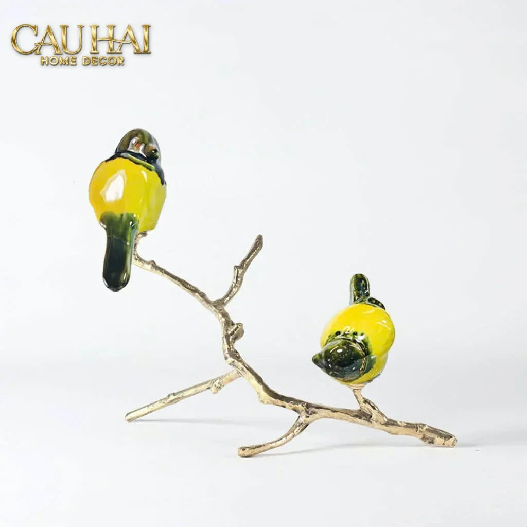 Maison Couture - Set Tượng Đôi Chim Sứ Tráng Men Impérial Oriole Duo – Gilded Bird Of Dynasty Sculptural-CẬU HAI HOME DECOR