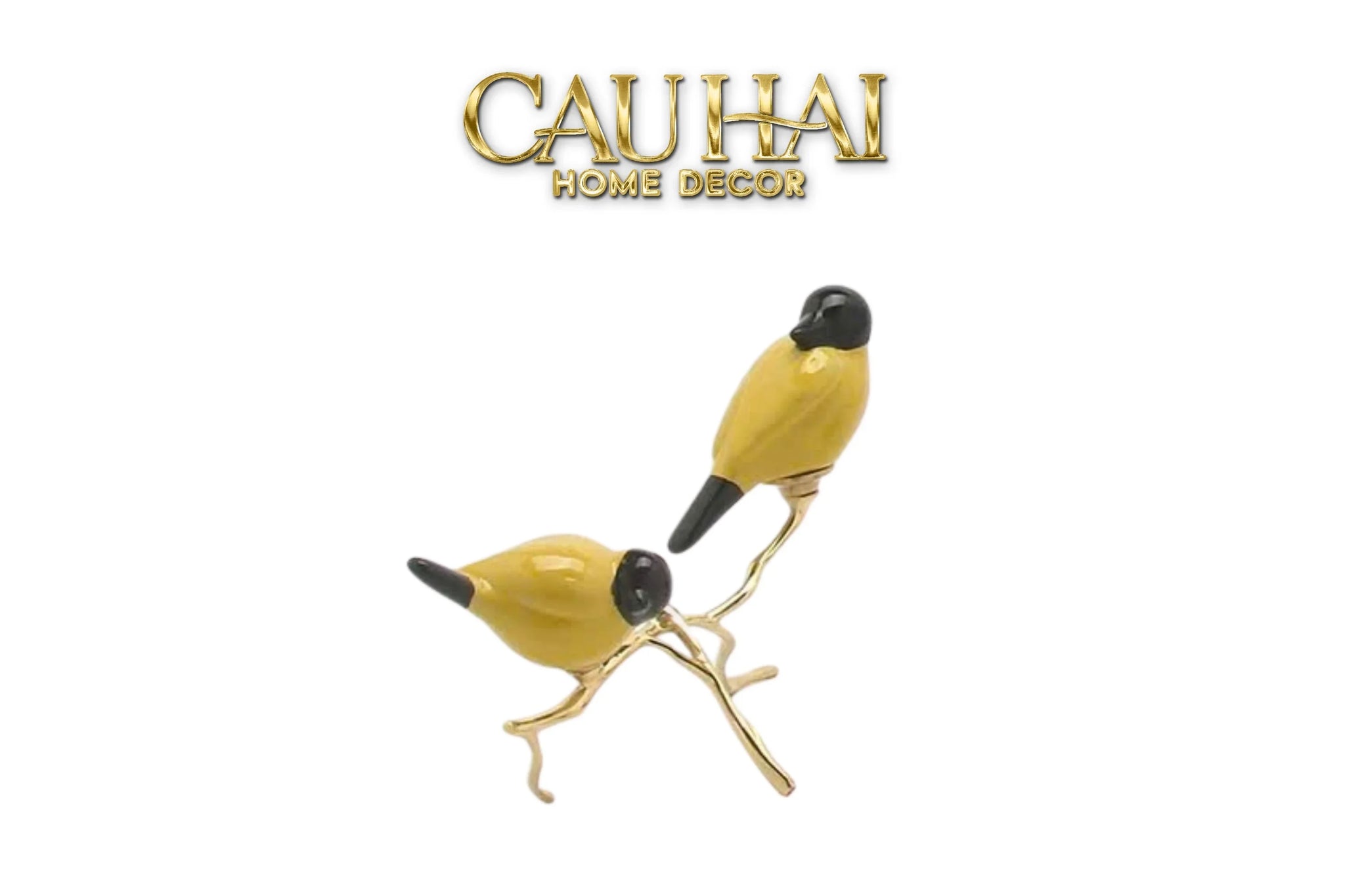 Maison Couture - Set Tượng Đôi Chim Sứ Tráng Men Impérial Oriole Duo – Gilded Bird Of Dynasty Sculptural-CẬU HAI HOME DECOR