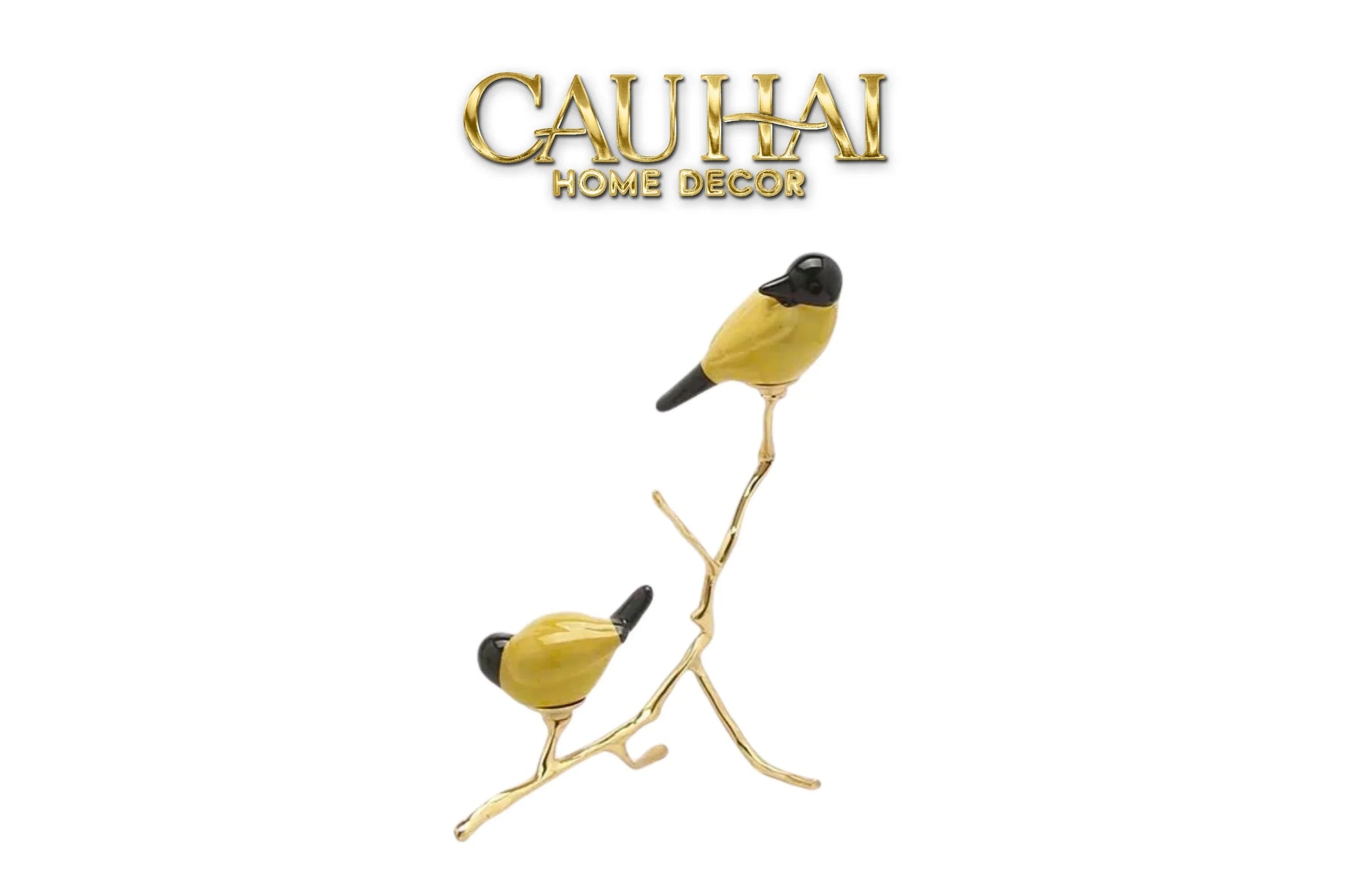 Maison Couture - Set Tượng Đôi Chim Sứ Tráng Men Impérial Oriole Duo – Gilded Bird Of Dynasty Sculptural-CẬU HAI HOME DECOR