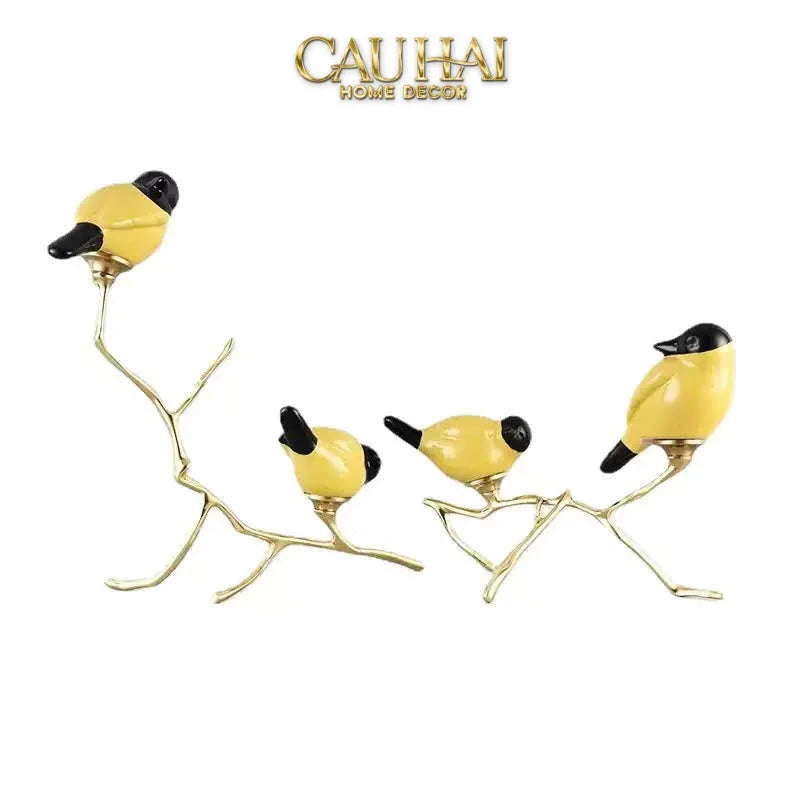 Maison Couture - Set Tượng Đôi Chim Sứ Tráng Men Impérial Oriole Duo – Gilded Bird Of Dynasty Sculptural-CẬU HAI HOME DECOR