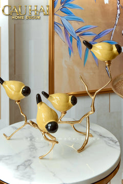Maison Couture - Set Tượng Đôi Chim Sứ Tráng Men Impérial Oriole Duo – Gilded Bird Of Dynasty Sculptural-CẬU HAI HOME DECOR