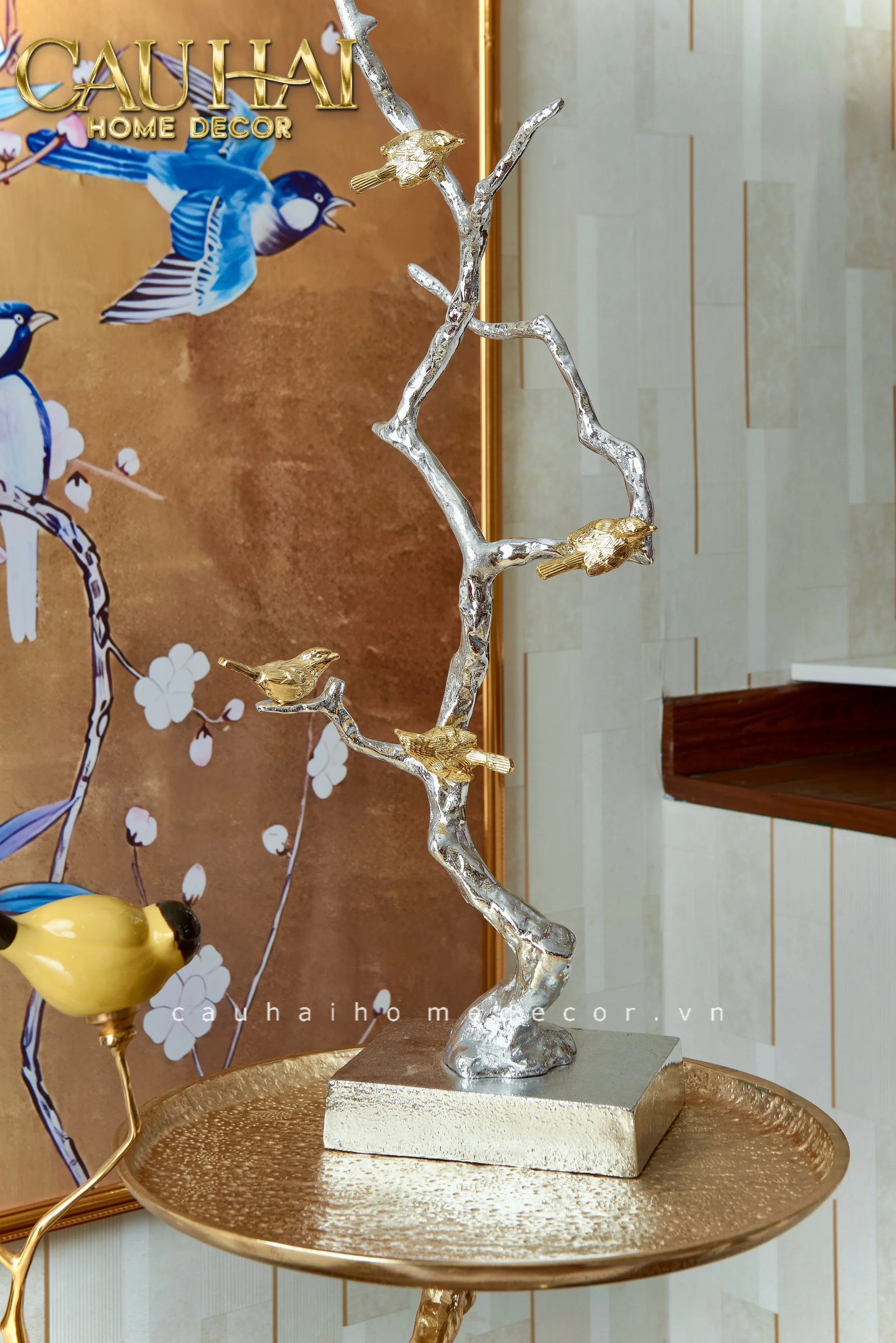 Maison Couture - Set Tượng Đôi Chim Sứ Tráng Men Impérial Oriole Duo – Gilded Bird Of Dynasty Sculptural-CẬU HAI HOME DECOR