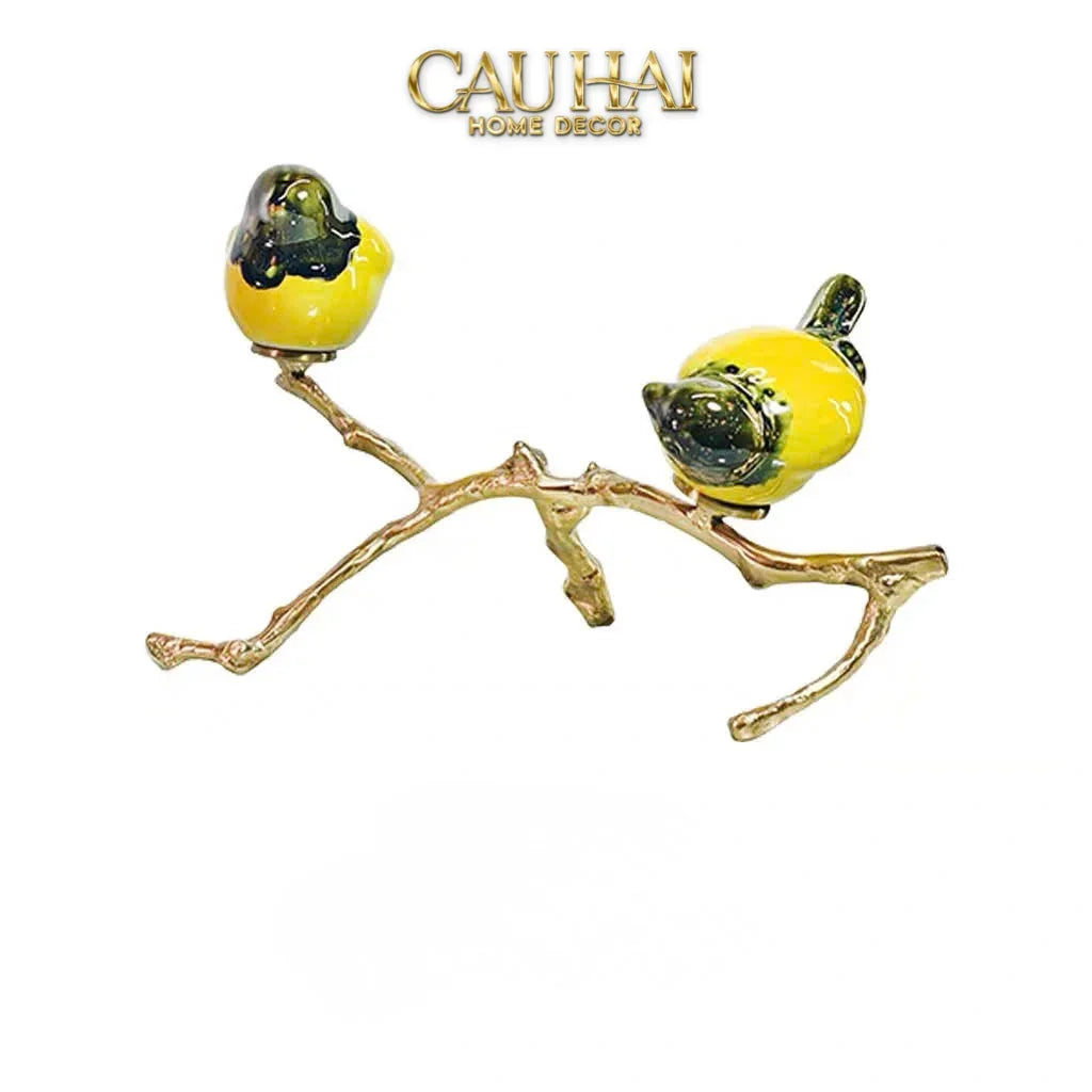 Maison Couture - Set Tượng Đôi Chim Sứ Tráng Men Impérial Oriole Duo – Gilded Bird Of Dynasty Sculptural-CẬU HAI HOME DECOR