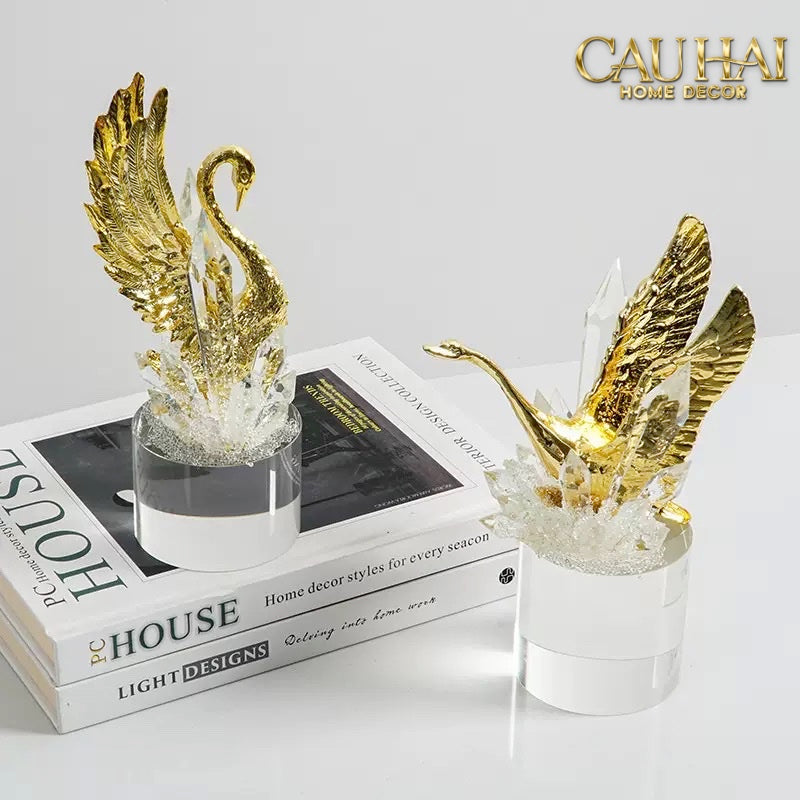 Maison Couture - Set Tượng Đôi Thiên Nga Cygnes Royaux aux Ailes Déployées Cristalleries Quartz Blanc 22/25 - CẬU HAI HOME DECOR