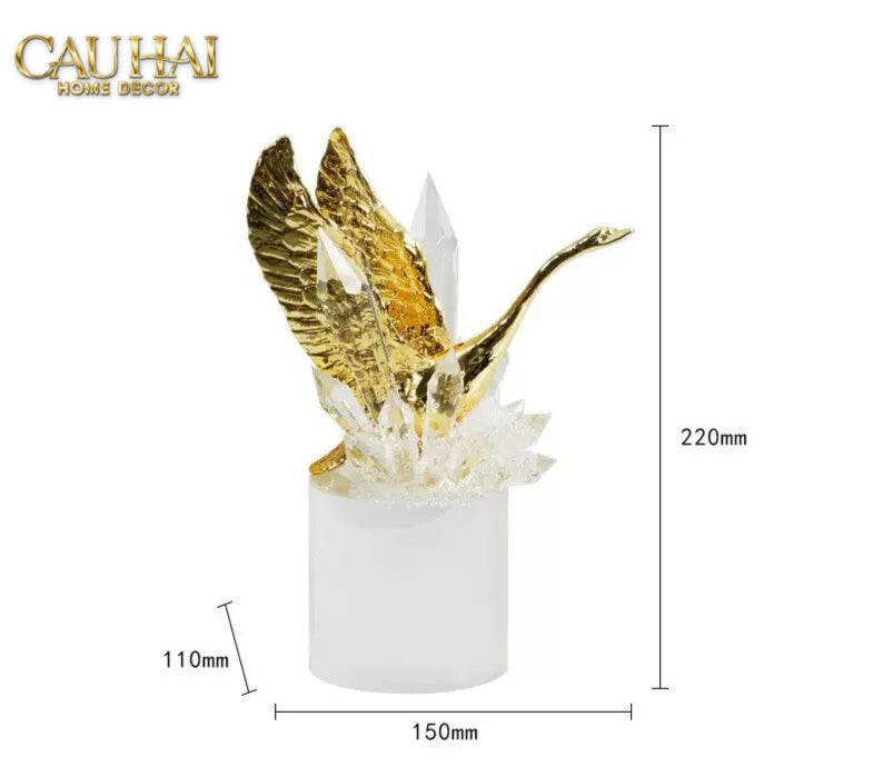 Maison Couture - Set Tượng Đôi Thiên Nga Cygnes Royaux aux Ailes Déployées Cristalleries Quartz Blanc 22/25 - CẬU HAI HOME DECOR