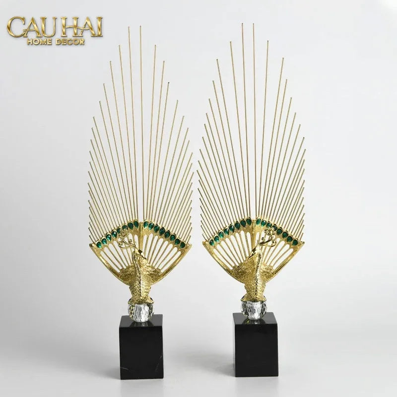 Maison Couture - Set Tượng Khổng Tước Éventail de l’Empereur Plumage de Paon H66-CẬU HAI HOME DECOR