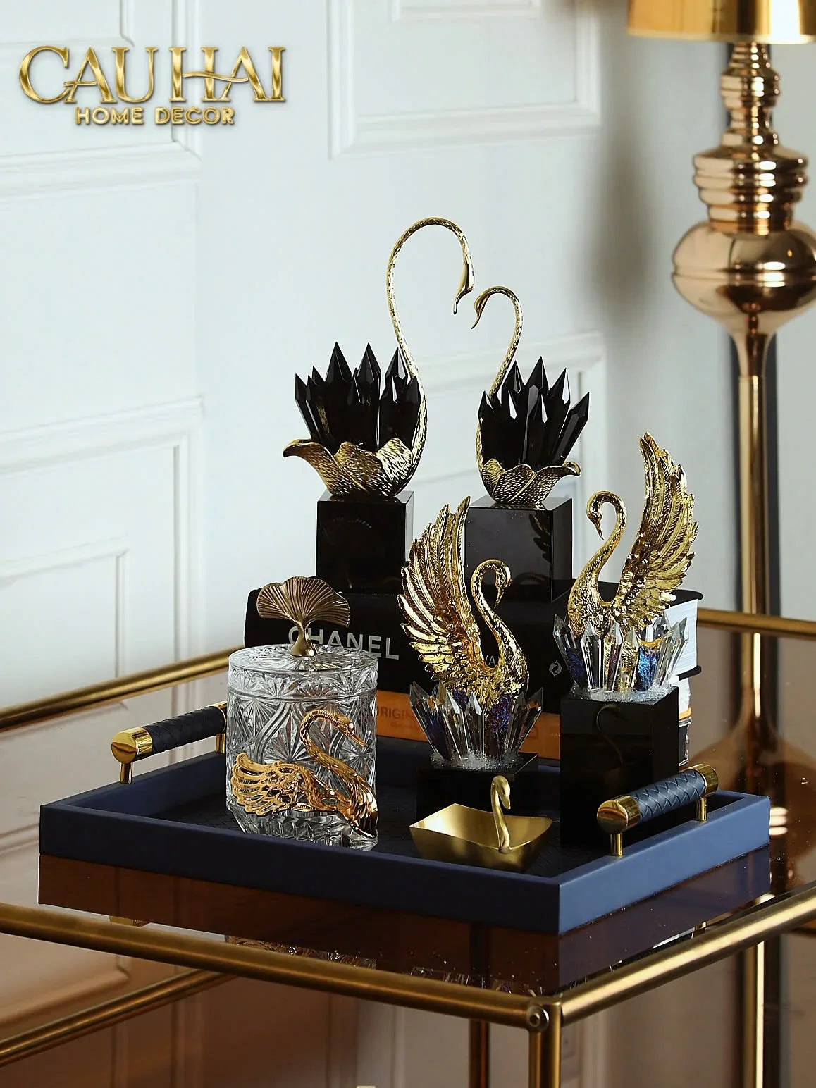 Maison Couture - Set Tượng Thiên Nga Black Crystal H24/29-CẬU HAI HOME DECOR