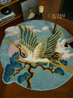 Maison Couture - Thảm Tròn Sợi Dệt D120 -Celestial Crane Nuage d’Azur Art Rugs-CẬU HAI HOME DECOR