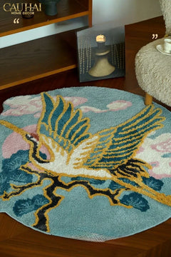 Maison Couture - Thảm Tròn Sợi Dệt D120 -Celestial Crane Nuage d’Azur Art Rugs-CẬU HAI HOME DECOR