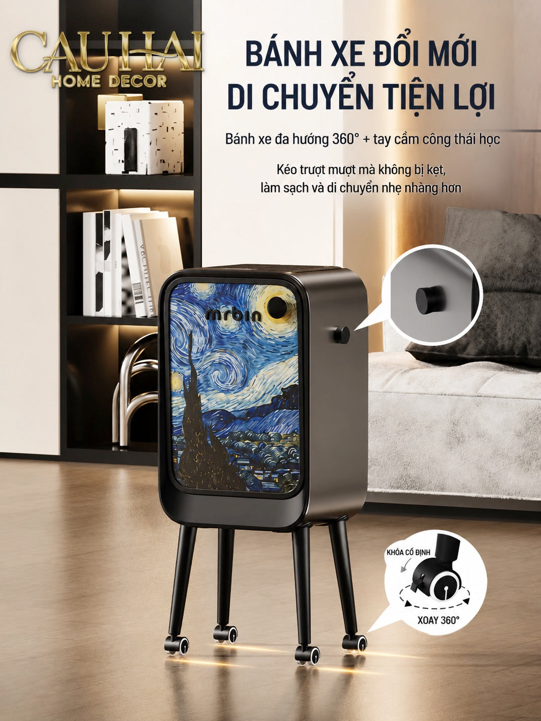 Maison Couture - Thùng Rác Mr Bin Automatic TV Van Gogh Version Limited 20L 31.4x65-Thùng Rác-CẬU HAI HOME DECOR-CẬU HAI HOME DECOR