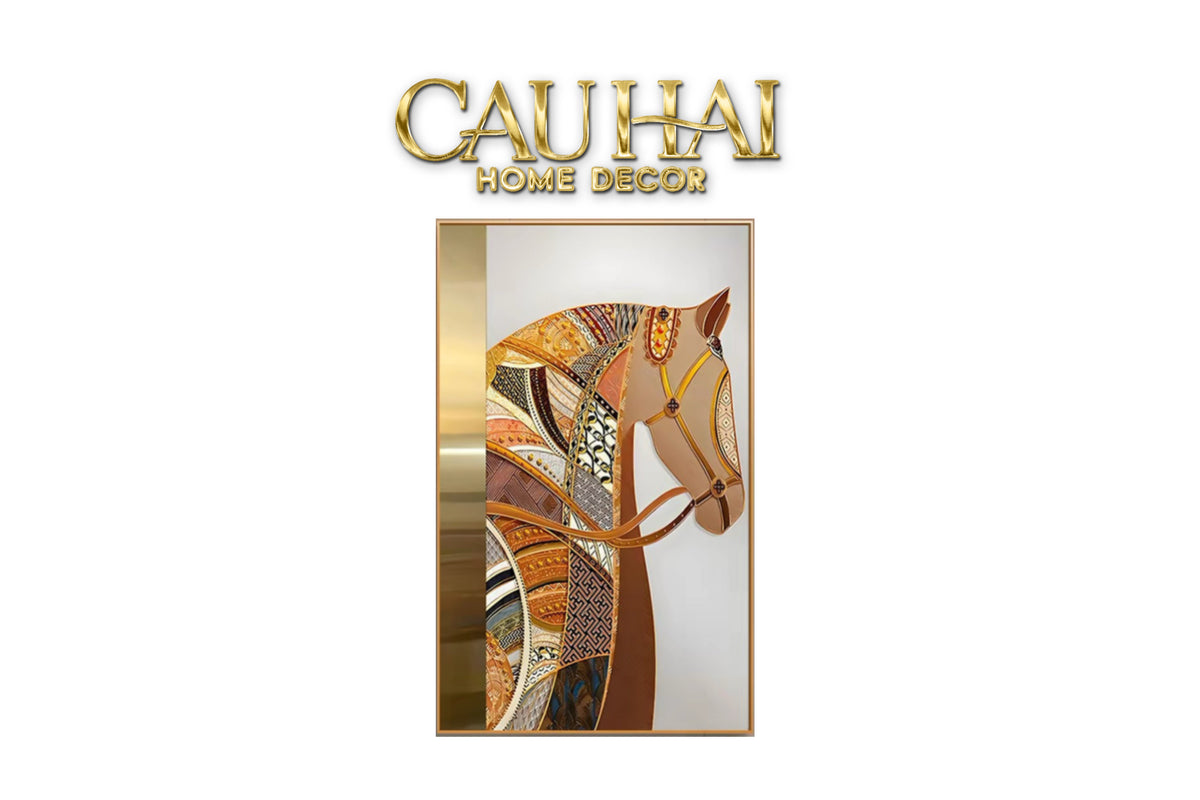 Maison Couture — Tranh Canvas Khung Nhôm Kháng Nước Équestre Royal H Class Gold With Line Wire Art 90x150-Tranh Canvas-CẬU HAI HOME DECOR-CẬU HAI HOME DECOR