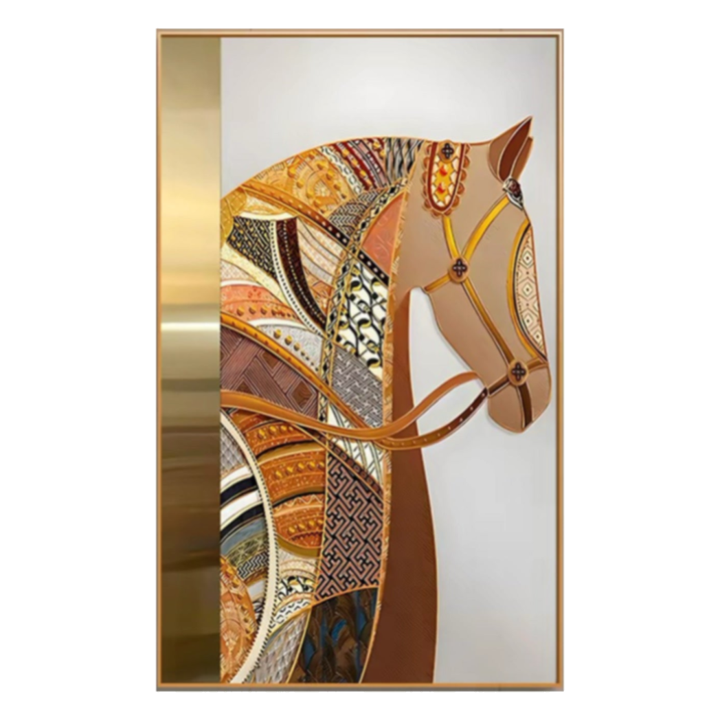 Maison Couture — Tranh Canvas Khung Nhôm Kháng Nước Équestre Royal H Class Gold With Line Wire Art 90x150-Tranh Canvas-CẬU HAI HOME DECOR-CẬU HAI HOME DECOR