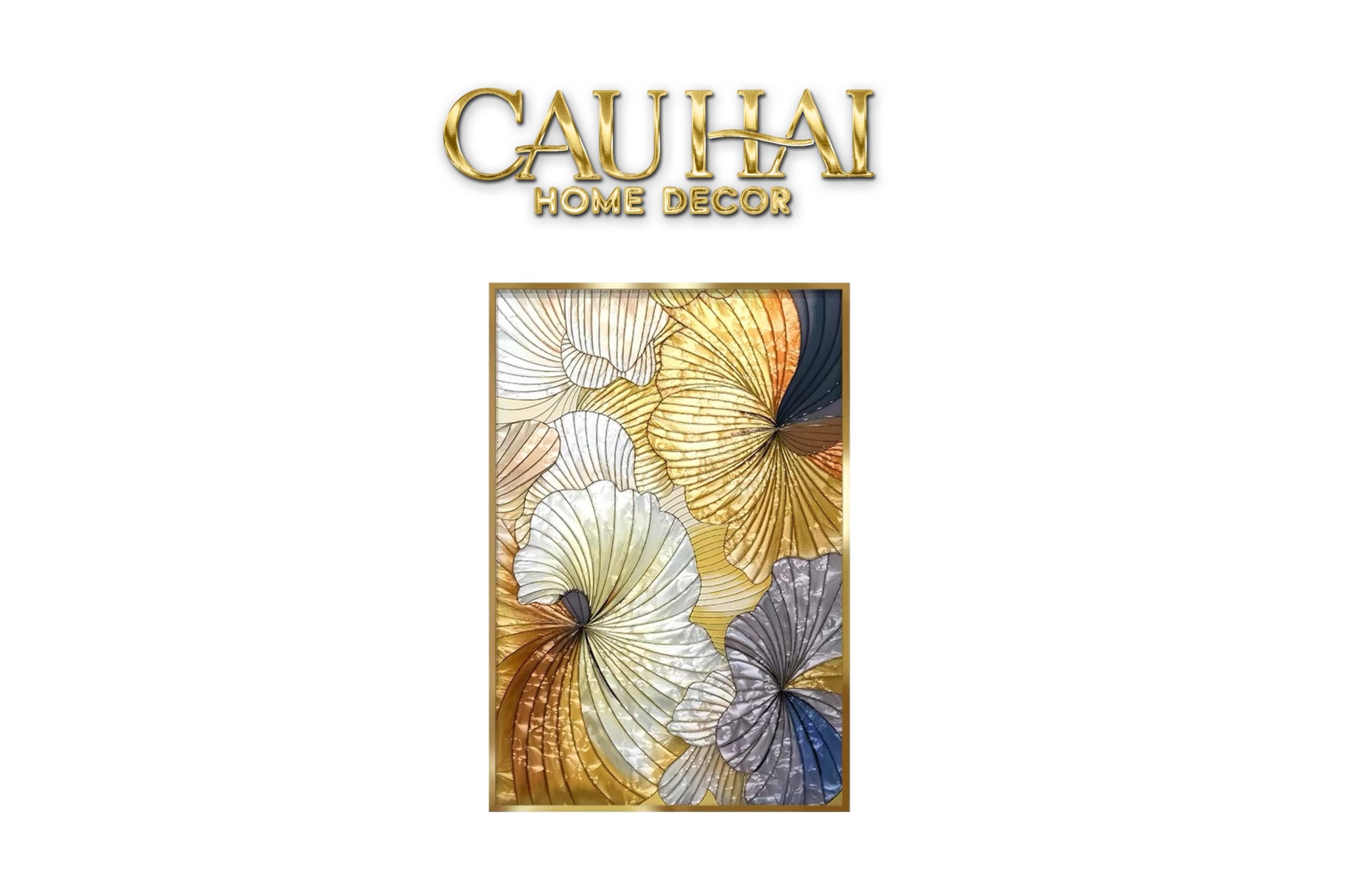 Maison Couture - Tranh Khảm Men Thuỷ Tinh Khung Thủ Công Khung Thép Không Gỉ Gilded Prism Enamel - Ginkgo Era 70x100-CẬU HAI HOME DECOR