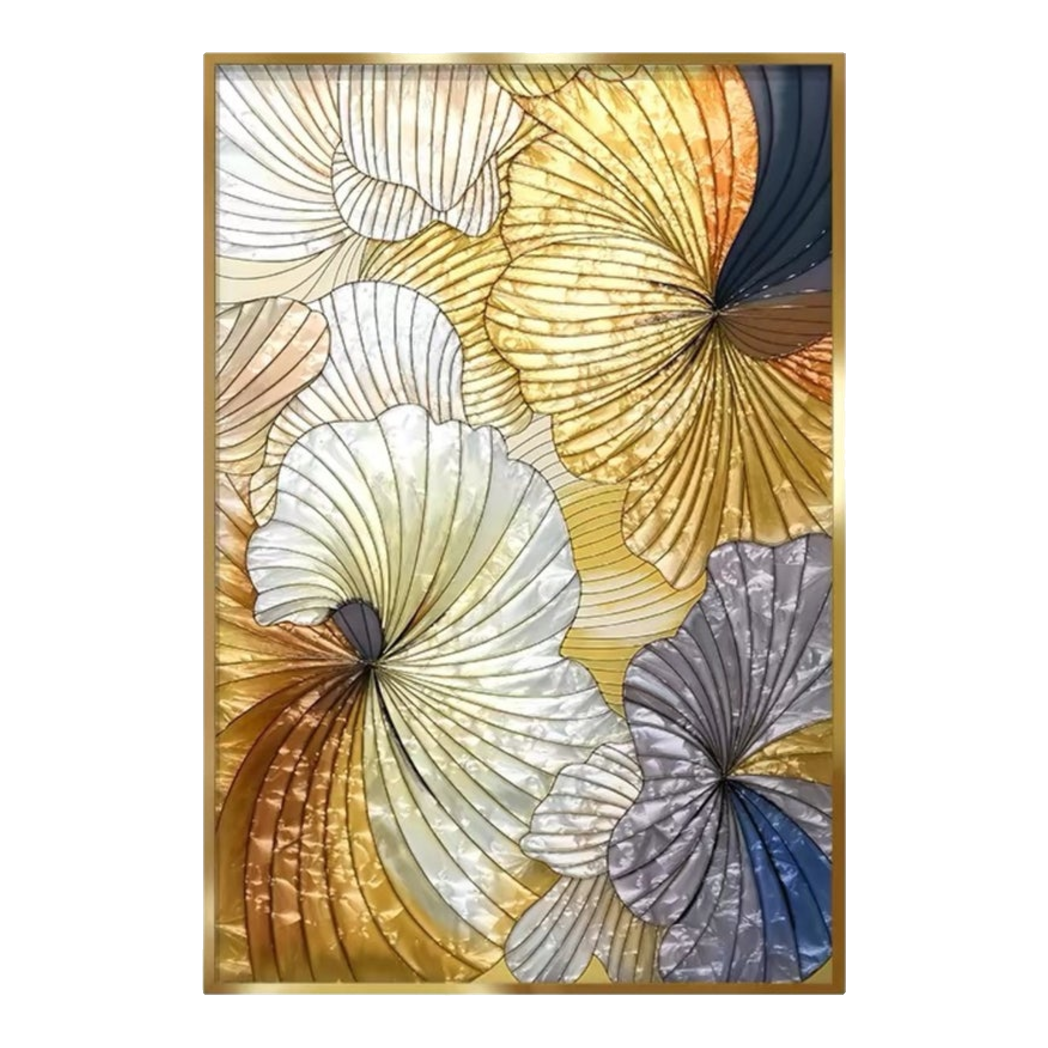 Maison Couture - Tranh Khảm Men Thuỷ Tinh Khung Thủ Công Khung Thép Không Gỉ Gilded Prism Enamel - Ginkgo Era 70x100-TRANH TREO TƯỜNG-CẬU HAI HOME DECOR-CẬU HAI HOME DECOR