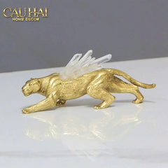 Maison Couture - Tượng Báo Bằng Đồng Đá Thạch Anh Celestial Quartz Panther D13-CẬU HAI HOME DECOR