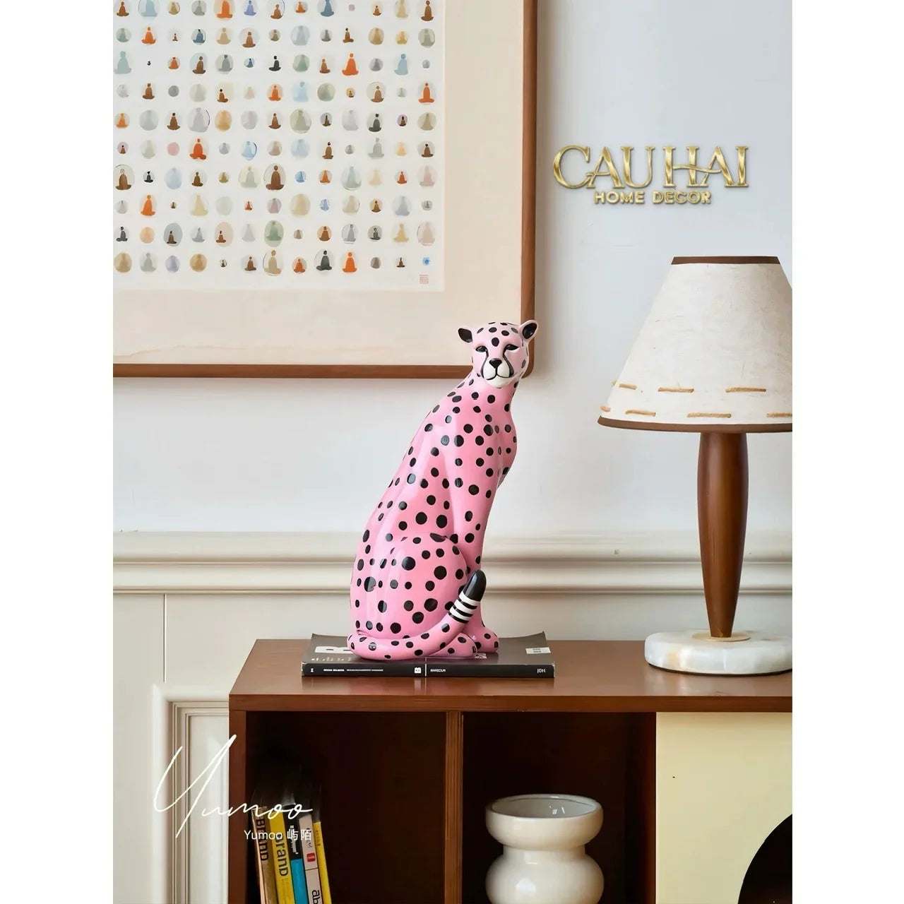 Maison Couture - Tượng Báo Hồng Gốm Sứ Pink Polka Leopard 22x32-CẬU HAI HOME DECOR