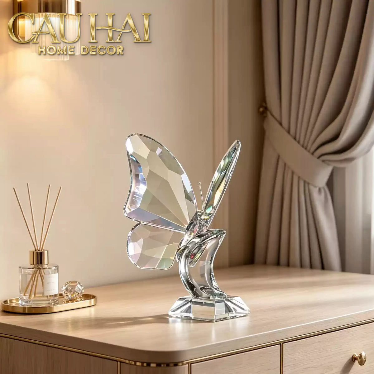 Maison Couture - Tượng Bướm Pha Lê Cristaleries Papillon d’Opale 19x20.5-Tượng Pha Lê-CẬU HAI HOME DECOR-CẬU HAI HOME DECOR