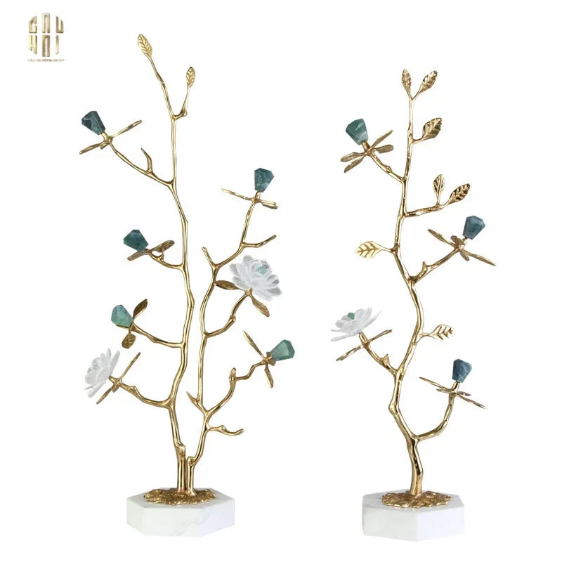 Maison Couture - Tượng Cây Nở Hoa Bằng Đồng Đá Thạch Anh Trắng Brasson Quartz Golden Hesperides 22x65-CẬU HAI HOME DECOR
