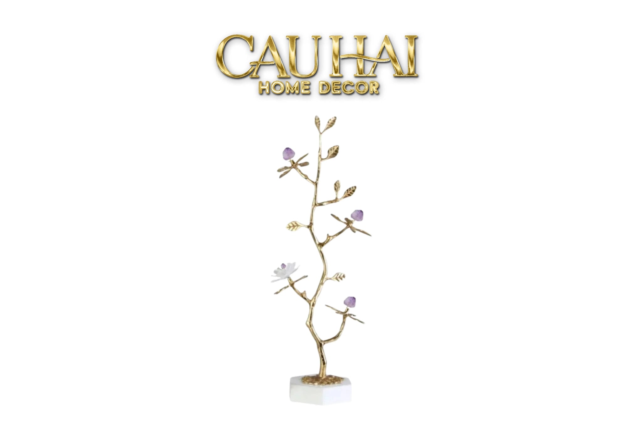 Maison Couture - Tượng Cây Nở Hoa Bằng Đồng Đá Thạch Anh Trắng Brasson Quartz Golden Hesperides 22x65-CẬU HAI HOME DECOR
