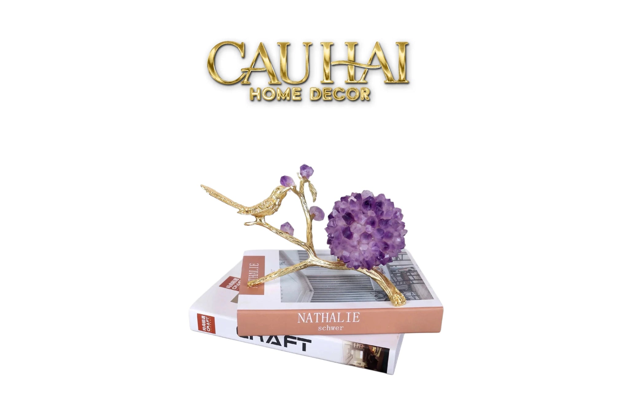 Maison Couture - Tượng Chim Bằng Đồng Đá Thạch Anh Tím Brasson Nightingale Amethyst 24x12x12-CẬU HAI HOME DECOR