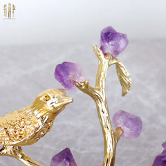 Maison Couture - Tượng Chim Bằng Đồng Đá Thạch Anh Tím Brasson Nightingale Amethyst 24x12x12-CẬU HAI HOME DECOR
