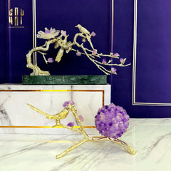 Maison Couture - Tượng Chim Bằng Đồng Đá Thạch Anh Tím Brasson Nightingale Amethyst 24x12x12-CẬU HAI HOME DECOR
