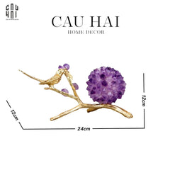 Maison Couture - Tượng Chim Bằng Đồng Đá Thạch Anh Tím Brasson Nightingale Amethyst 24x12x12-CẬU HAI HOME DECOR