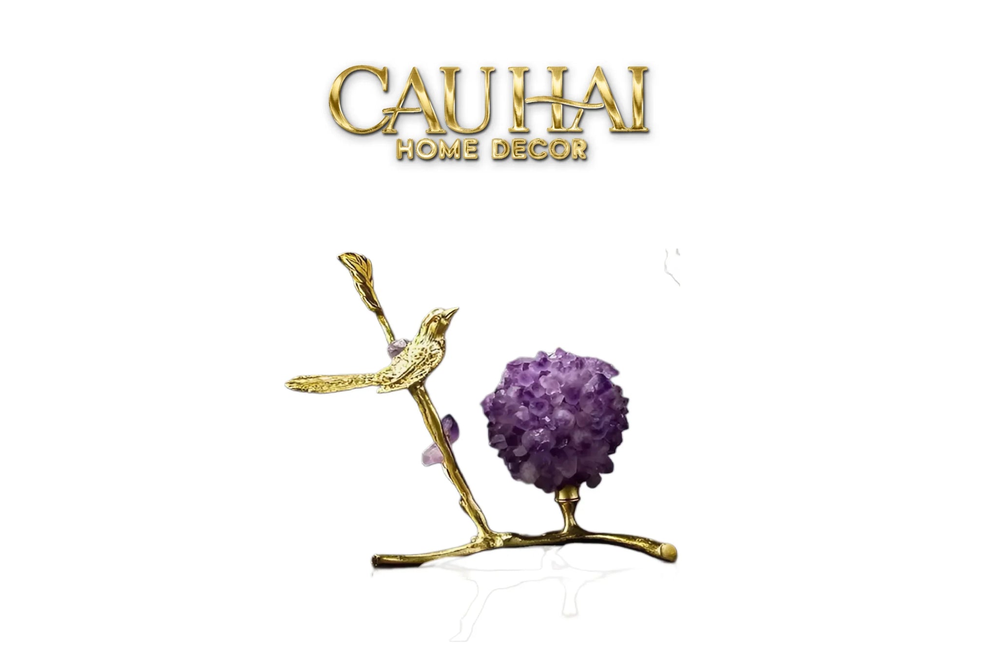 Maison Couture - Tượng Chim Bằng Đồng Đá Thạch Anh Tím Brasson Nightingale Amethyst 24x12x12-CẬU HAI HOME DECOR