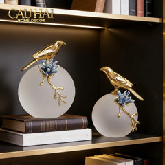Maison Couture - Tượng Chim Bằng Đồng Quả Cầu Pha Lê Brasson Nightingale Cristalleries Orb 17x17x22-CẬU HAI HOME DECOR