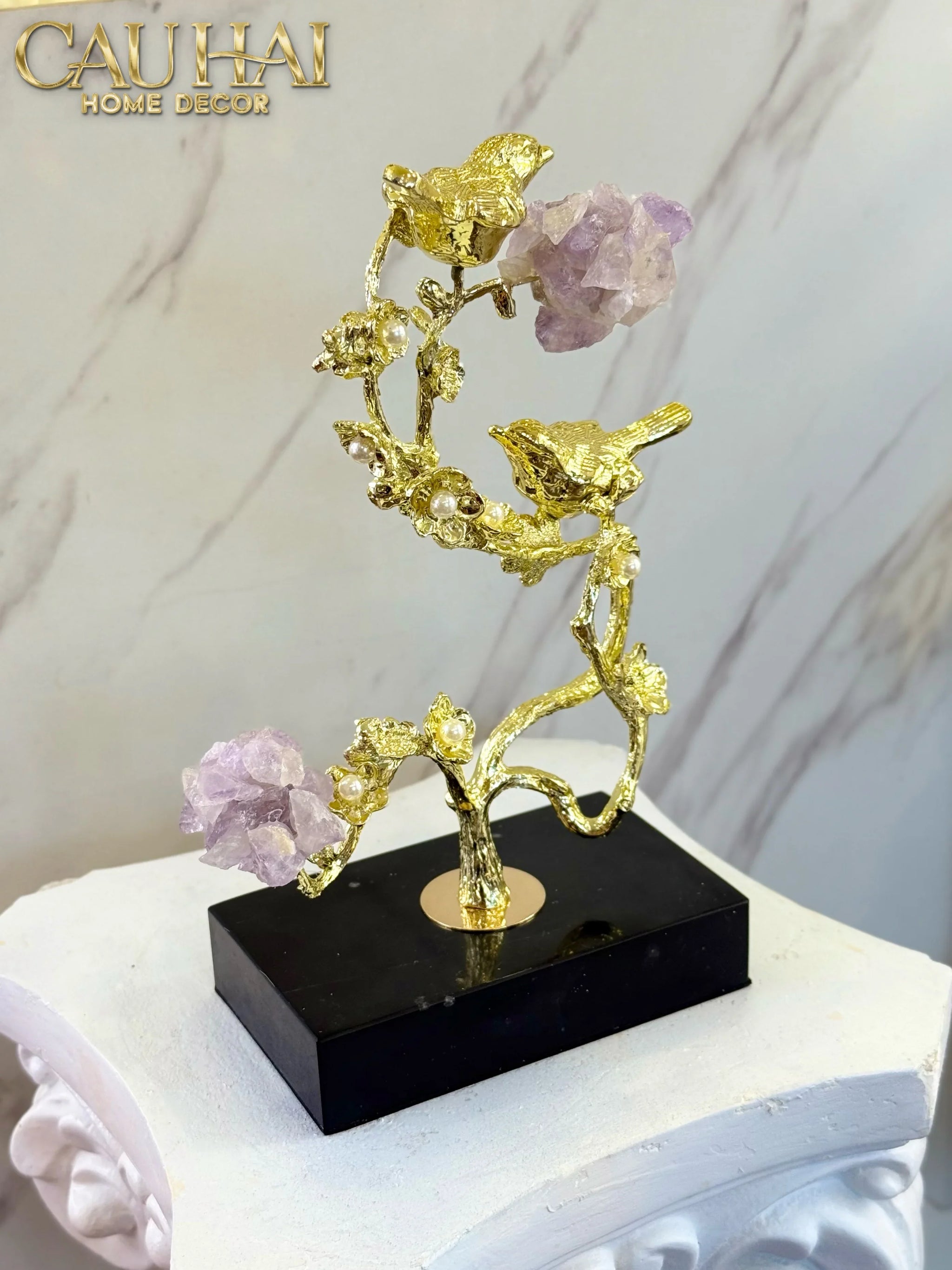 Maison Couture - Tượng Chim Hoàng Yến Golden Canary Améthyste 9x15x28-CẬU HAI HOME DECOR