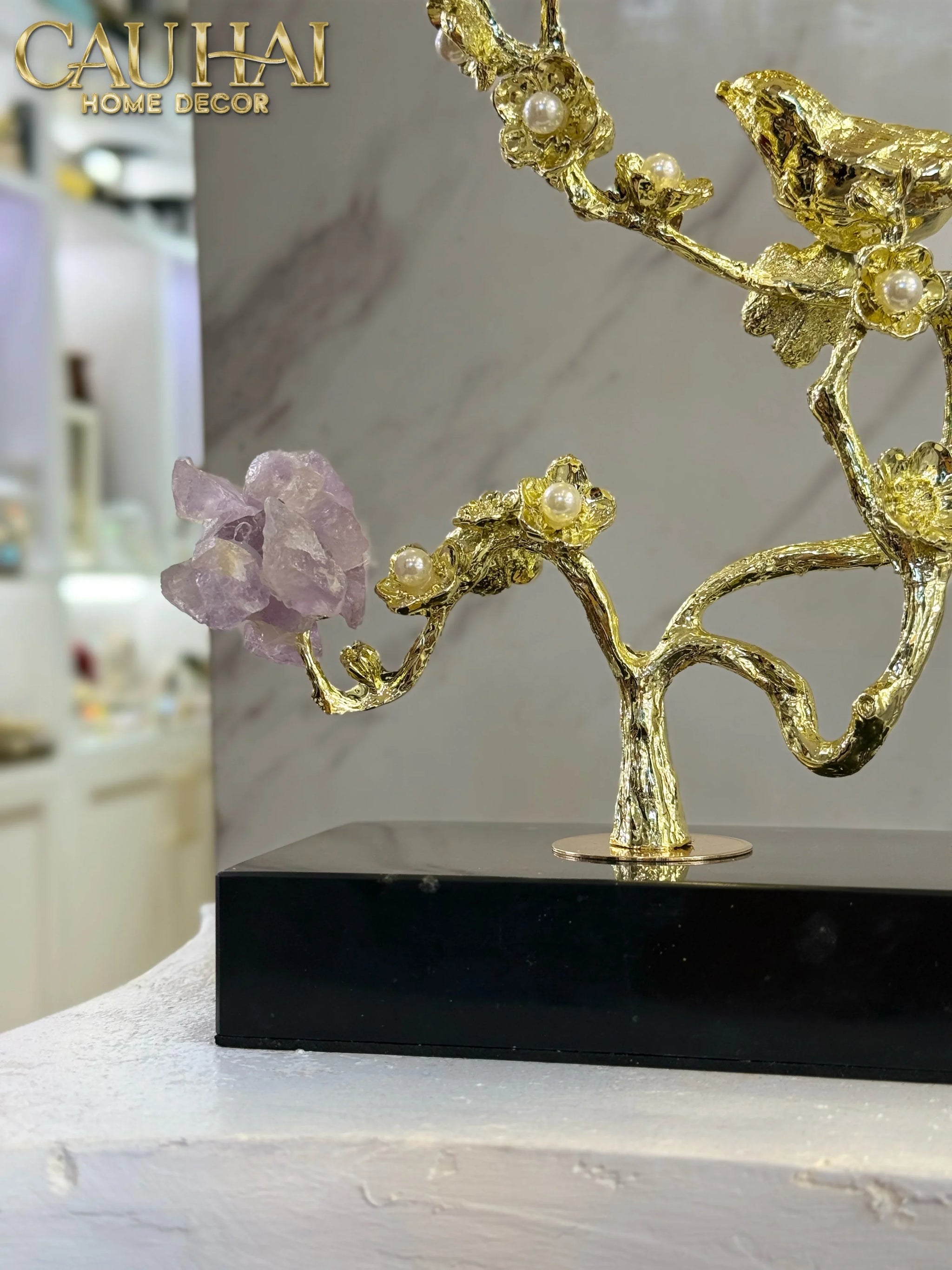 Maison Couture - Tượng Chim Hoàng Yến Golden Canary Améthyste 9x15x28-CẬU HAI HOME DECOR