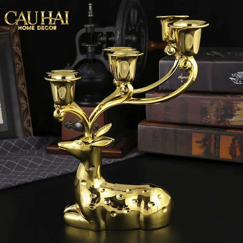 Maison Couture - Tượng Đế Nến Hươu Nằm Royal Antler Impérial Straight Ahead 26x21-CẬU HAI HOME DECOR