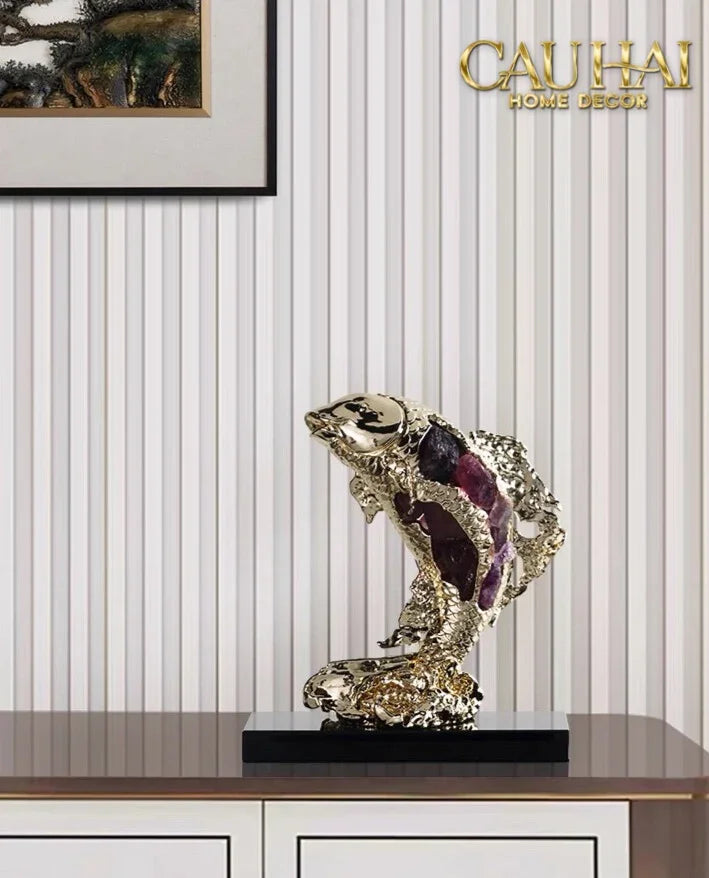 Maison Couture - Tượng Đồng Cá Chép Đá Thạch Anh Tím Royale Amethyst Dragon Ascend H22x29-CẬU HAI HOME DECOR