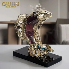 Maison Couture - Tượng Đồng Cá Chép Đá Thạch Anh Tím Royale Amethyst Dragon Ascend H22x29-CẬU HAI HOME DECOR
