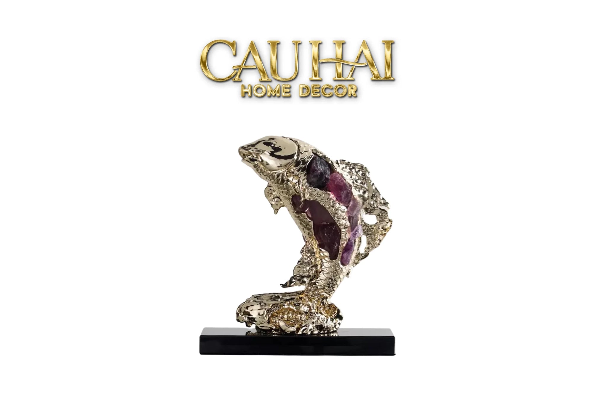 Maison Couture - Tượng Đồng Cá Chép Đá Thạch Anh Tím Royale Amethyst Dragon Ascend H22x29-CẬU HAI HOME DECOR
