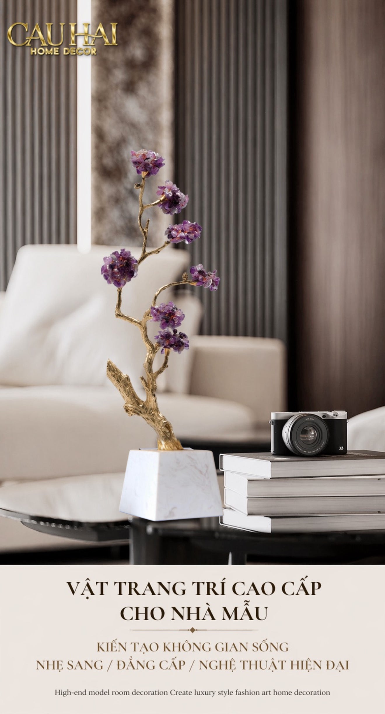 Maison Couture - Tượng Đồng Cây Trí Tuệ Đá Thạch Anh Tím Tree Of Wisdom Amethyst H55-CẬU HAI HOME DECOR