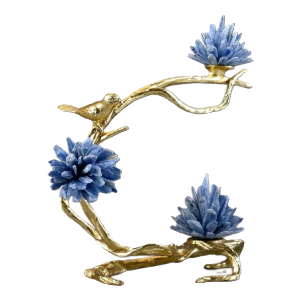 Maison Couture - Tượng Nhánh Cây Cánh Cung Bằng Đồng Đá Thạch Anh Blue Quartz 15x28x36-TƯỢNG TRANG TRÍ-Đối tác tại Trung Quốc theo từng đơn đặt hàng-CẬU HAI HOME DECOR