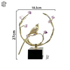 Maison Couture - Tượng Đồng Đá Thạch Anh Tím - Amethyst Branch Golden Bird Harmony 27x18.5-CẬU HAI HOME DECOR