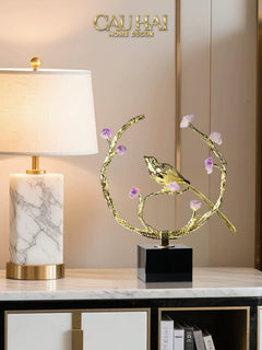 Maison Couture - Tượng Đồng Đá Thạch Anh Tím - Amethyst Branch Golden Bird Harmony 27x18.5-CẬU HAI HOME DECOR