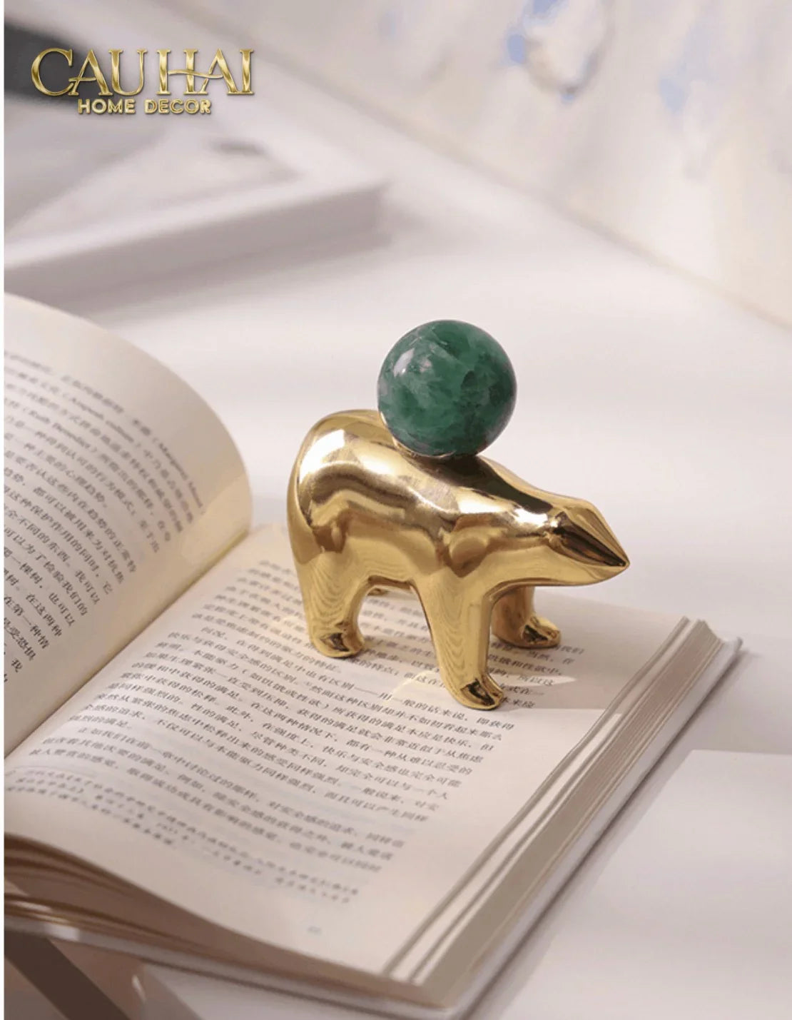 Maison Couture - Tượng Đồng Gấu Polar Bear Gemstone Vert Emerald Malachite 18x14-CẬU HAI HOME DECOR