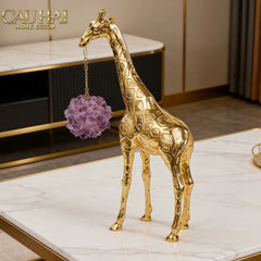 Maison Couture - Tượng Đồng Hươu Cao Cổ Brasson Giraffe Amethyst Orb Carrier 20x8x38-CẬU HAI HOME DECOR