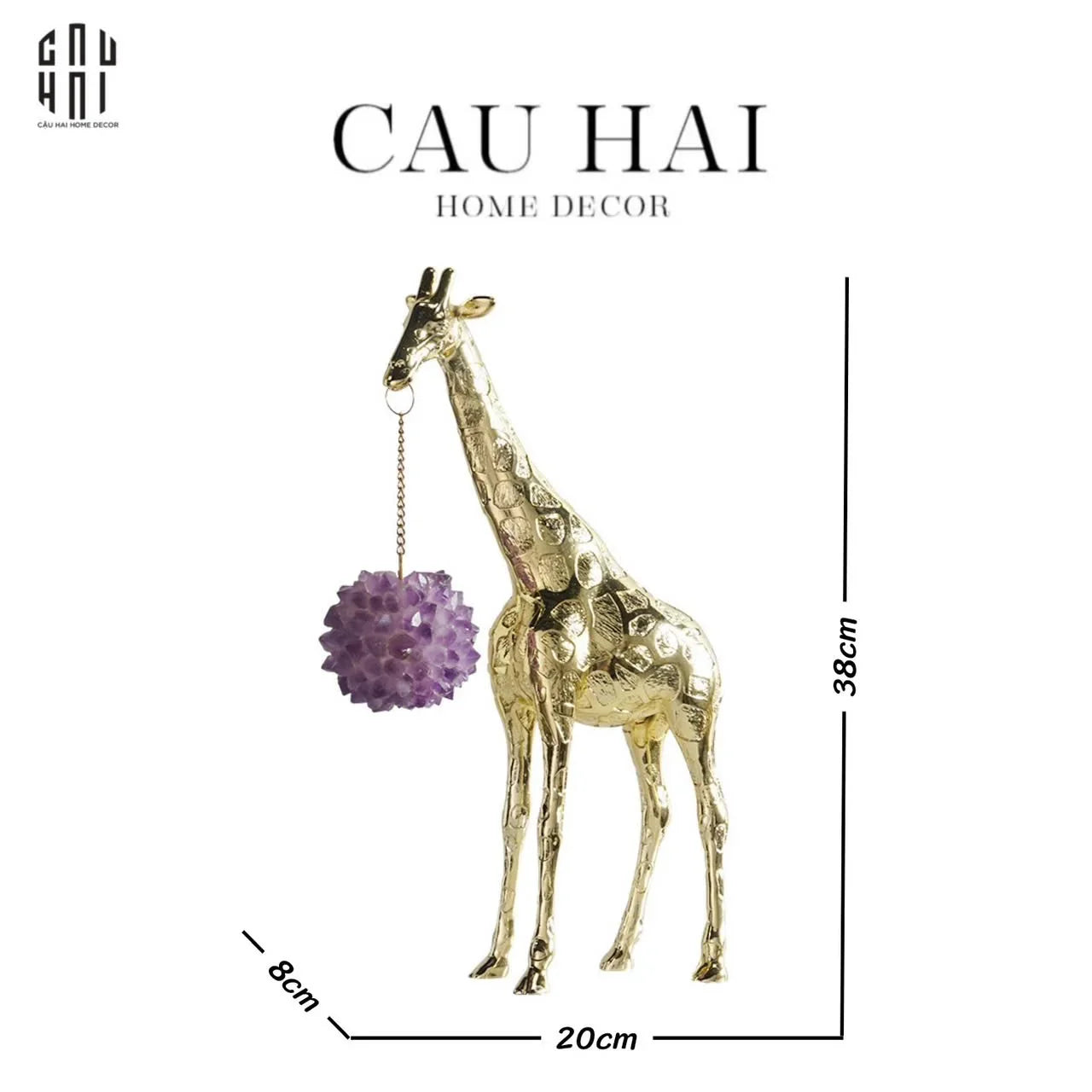 Maison Couture - Tượng Đồng Hươu Cao Cổ Brasson Giraffe Amethyst Orb Carrier 20x8x38-CẬU HAI HOME DECOR