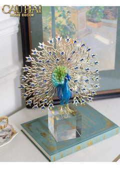 Maison Couture - Tượng Đồng Khổng Tước Đá Sapphire - Le Paon Impérial Bleu Saphir Cristalleries-CẬU HAI HOME DECOR