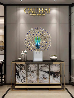 Maison Couture - Tượng Đồng Khổng Tước Đá Sapphire - Le Paon Impérial Bleu Saphir Cristalleries-CẬU HAI HOME DECOR