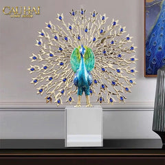 Maison Couture - Tượng Đồng Khổng Tước Đá Sapphire - Le Paon Impérial Bleu Saphir Cristalleries-CẬU HAI HOME DECOR