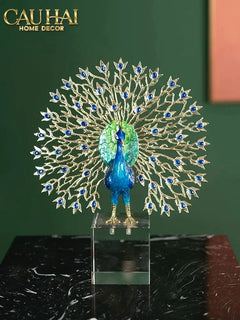Maison Couture - Tượng Đồng Khổng Tước Đá Sapphire - Le Paon Impérial Bleu Saphir Cristalleries-CẬU HAI HOME DECOR