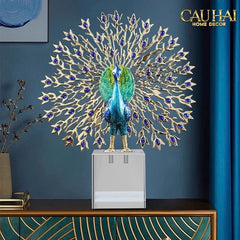 Maison Couture - Tượng Đồng Khổng Tước Đá Sapphire - Le Paon Impérial Bleu Saphir Cristalleries-CẬU HAI HOME DECOR